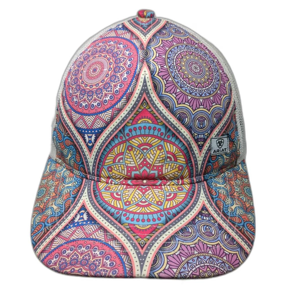 Ariat Trucker Hat Purple One Size Mandala Pattern Mesh Back Snapback Cap Logo